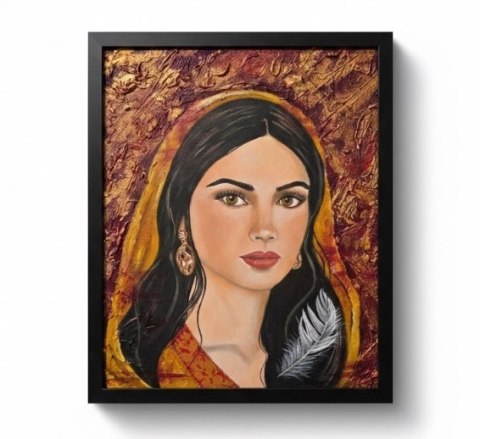 Obraz w Drewnianej Ramie "Szkarłatny Anioł" - Czerwony Anioł 42x52 cm (Na Wymiar)