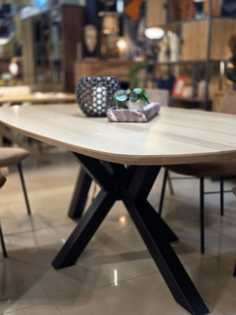 [R, od ręki] Stół Owalny SHIMLA 210 cm - Lity Dąb / Metalowa Noga Design