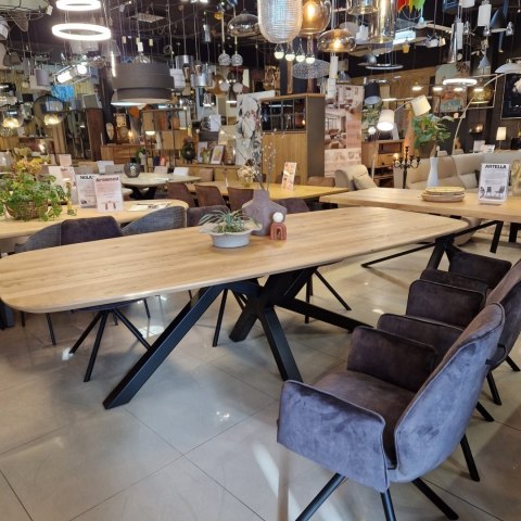 [R, od ręki] Stół Owalny SHIMLA 270 cm - Lity Dąb / Metalowa Noga Design