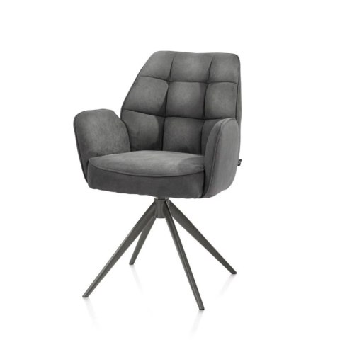 [na zamówienie] Krzesło jadalniane z podłokietnikami Bell - Antracytowa Mikrofibra CALABRIA / Obrotowe