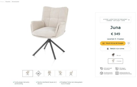 [od ręki] Fotel obrotowy JUNA, tkanina Livigno chenille kremowy, rama metal grafit