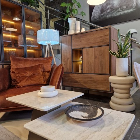 [K, defekt] Wysoka komoda Trapani 120 cm - Wędzony Fornir Mango, LED | Industrial