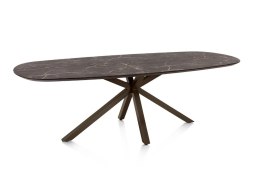 [M] Owalny stół jadalniany Caletta 240 x 105 cm - Marble Brown HPL, czarna metalowa noga
