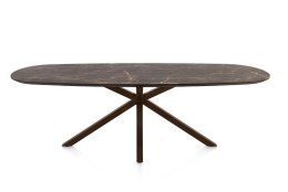 [M] Owalny stół jadalniany Caletta 240 x 105 cm - Marble Brown HPL, czarna metalowa noga