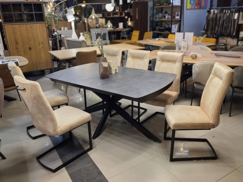 [R, od ręki] Duży stół rozkładany Pavalon 170-230x100 cm na centralnej nodze, blat Primo Laminato (HPL) antracyt