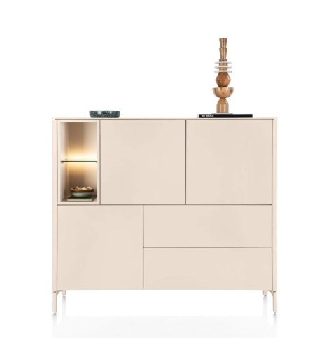 [R] Wysoka komoda Dressette Trentino 153 cm - Lakier Krem, LED, Push-to-Open