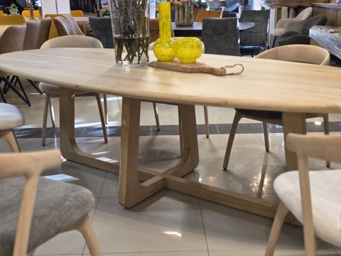 [R, od ręki] Stół Jadalniany Almora 270 cm - Lity Dąb Natural Sand (Lakier Platinum)