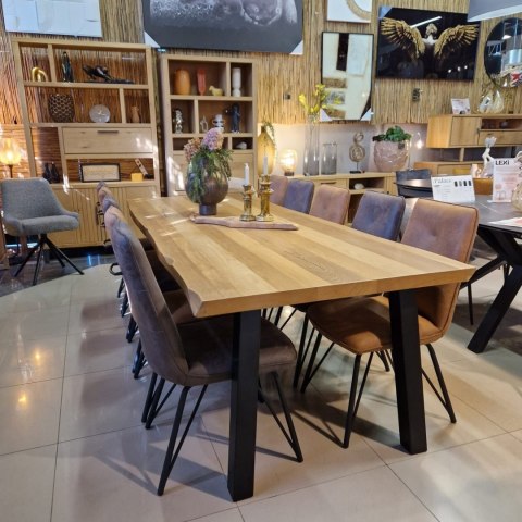 [R, od ręki] Stół Jadalniany Metalox 270 cm - Fornir Dębowy - 4 Czarne Nogi Stalowe