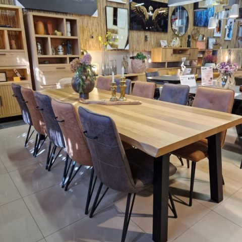 [R, od ręki] Stół Jadalniany Metalox 270 cm - Fornir Dębowy - 4 Czarne Nogi Stalowe