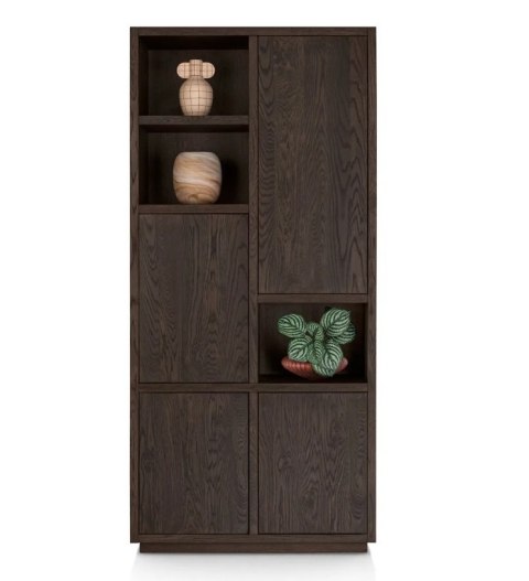 Regał/witryna GIJON - Fornir Dębowy, Lakier Platinum, 215 cm/ Henders& Hazel