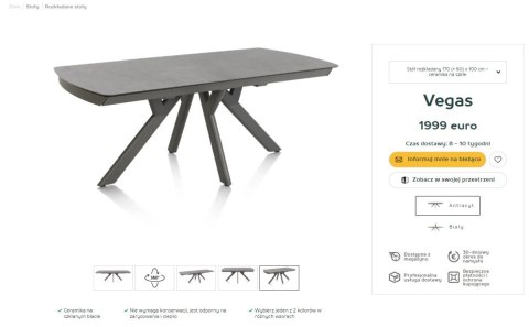 [M, defekt 1] Stół Henders& Hazel Vegas 170+ 60 x 100 cm ceramika na szkle hartowanym