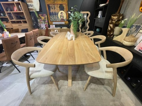 (K, od ręki) Stół Hybryda ARVADA & SHIMLA 220 x 110 cm - lity dąb, owalny blat, skandynawski design