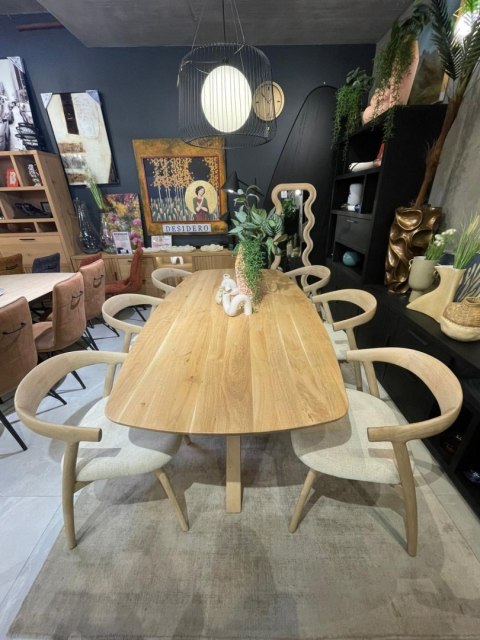 (K, od ręki) Stół Hybryda ARVADA & SHIMLA 220 x 110 cm - lity dąb, owalny blat, skandynawski design