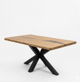 [R, od ręki] Stół MONOLIT - Lite drewno dębowe z żywicą i żywą krawędzią 150 x 90 cm
