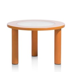 Stolik kawowy BARRY Ø60 cm - pomarańczowy MDF, rattan, szkło, COCO maison