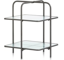 Designerski Dwupoziomowy Stolik Pomocniczy LOUIS 50 cm - COCO maison | Czarny Metal, Szklane Blaty, Styl Loft