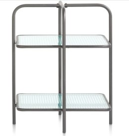 Designerski Dwupoziomowy Stolik Pomocniczy LOUIS 50 cm - COCO maison | Czarny Metal, Szklane Blaty, Styl Loft