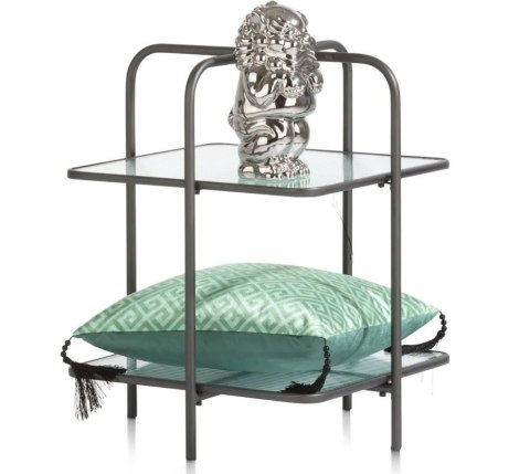 Designerski Dwupoziomowy Stolik Pomocniczy LOUIS 50 cm - COCO maison | Czarny Metal, Szklane Blaty, Styl Loft