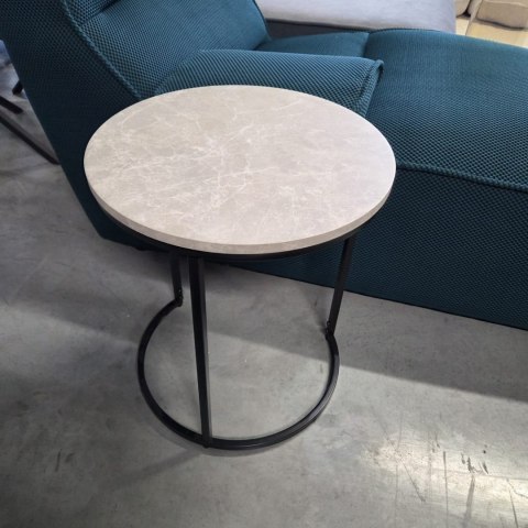 Designerski Stolik Pomocniczy LINA 46 cm - COCO maison | Szarobrązowy Blat z Efektem Marmuru, Czarny Metalowy Stelaż