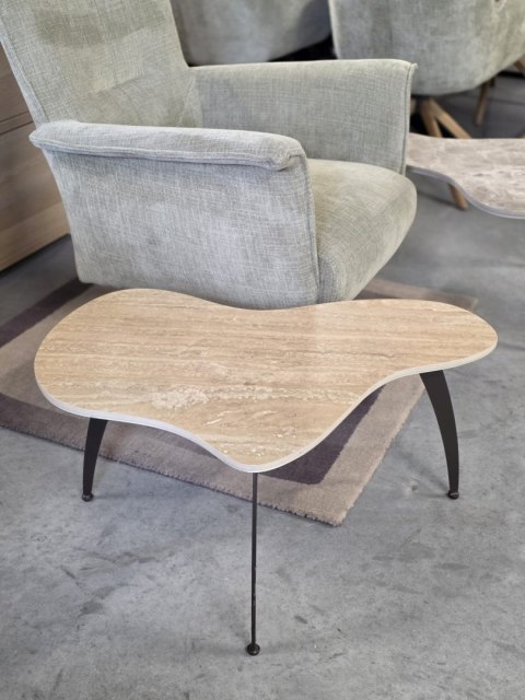 Ekskluzywny Stolik Kawowy AMBRA 75 cm - COCO maison | Organiczny Blat Ceramiczny (Efekt Trawertynu), Czarna Metalowa Podstawa