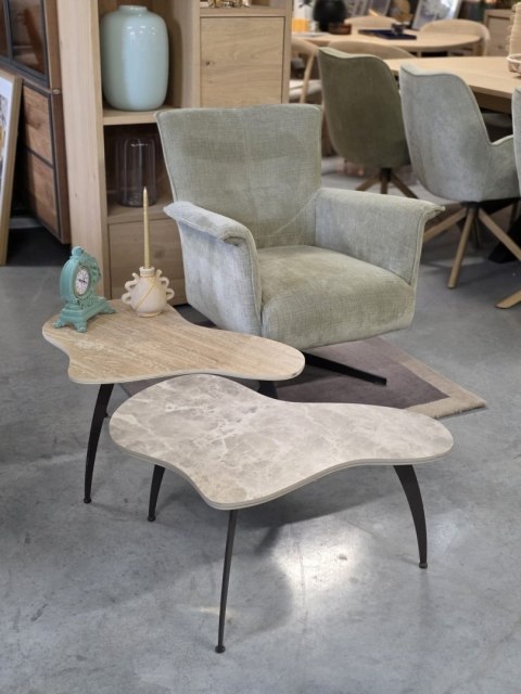 Ekskluzywny Stolik Kawowy AMBRA 75 cm - COCO maison | Organiczny Blat Ceramiczny (Efekt Trawertynu), Czarna Metalowa Podstawa