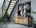 Industrialna Komoda METALO 180 cm - Fornir Dębowy Railway Brown, Metalowe Profile Desert Black, Oświetlenie LED, Soft-Closing