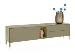 [K] Szafka RTV / Lowboard TRENTINO 211 cm - Lakierowany MDF w Kolorze Oliwkowym, System Push-to-Open, Oświetlenie LED