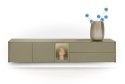 [K] Szafka RTV / Lowboard TRENTINO 211 cm - Lakierowany MDF w Kolorze Oliwkowym, System Push-to-Open, Oświetlenie LED