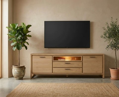 [K, defekt] Komoda / Sideboard Nystead 210 cm - Fornir Dębowy - LED -Henders & Hazel