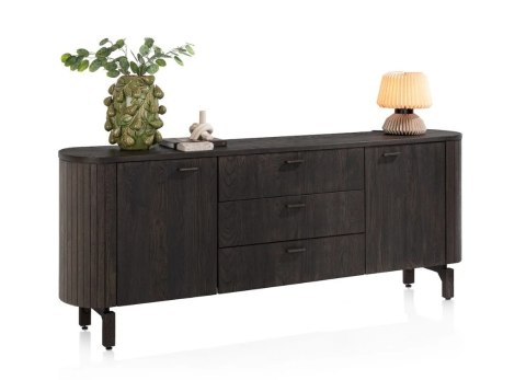 [K, defekt] Komoda / Sideboard RAVELLO 220 cm - Fornir Dębowy w Kolorze Bazaltowym, Matowy Lakier Platynowy, Soft-Closing