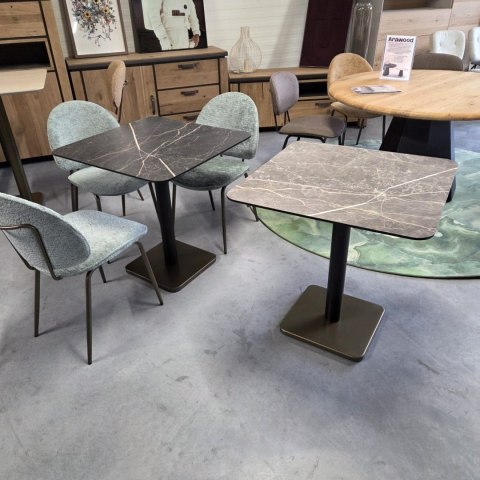 [K, od ręki] Kwadratowy Stolik Bistro BREST 75 x 75 cm - COCO maison | Blat HPL Onyx (Ciemny Marmur), Czarna Noga