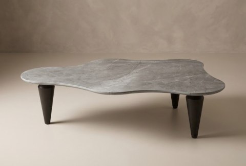 Stolik Kawowy VERONA 120 cm - Blat Ceramiczny Szary Marmur, Designerskie Drewniane Nogi, Profil Niski