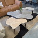 Stolik Kawowy VERONA 120 cm - Blat Ceramiczny Szary Marmur, Designerskie Drewniane Nogi, Profil Niski