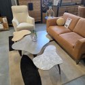 Stolik Kawowy VERONA 120 cm - Blat Ceramiczny Szary Marmur, Designerskie Drewniane Nogi, Profil Niski