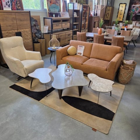 Stolik Kawowy VERONA 120 cm - Blat Ceramiczny Szary Marmur, Designerskie Drewniane Nogi, Profil Niski