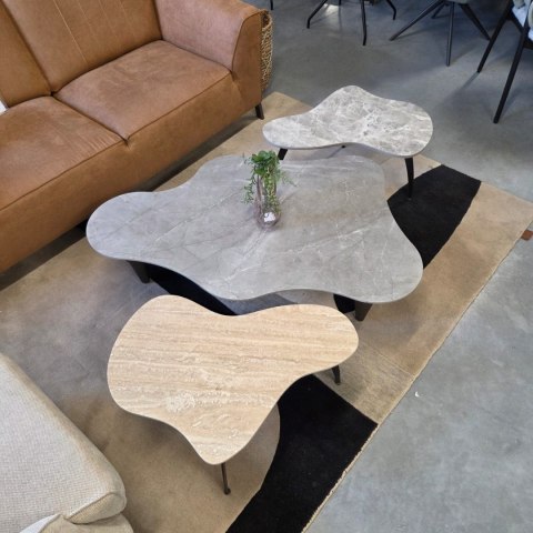 Stolik Kawowy VERONA 120 cm - Blat Ceramiczny Szary Marmur, Designerskie Drewniane Nogi, Profil Niski