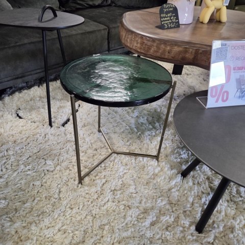 Stolik Pomocniczy RICK 41 cm - COCO maison | Konfiguracja: Blat Szklany (Brąz / Niebieski) | Podstawa Metalowa (Czarny / Złoty)