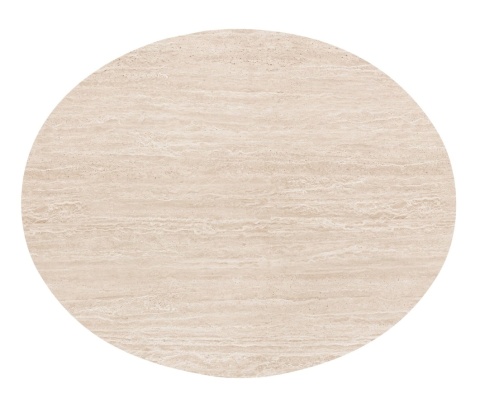 [K, od ręki] Owalny Stół ARAS 150 x 120 cm – Blat HPL Primo Laminato Travertin ( Stożkowa Noga Kolumnowa z Forniru Dębowego