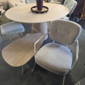 [K, od ręki] Owalny Stół ARAS 150 x 120 cm – Blat HPL Primo Laminato Travertin ( Stożkowa Noga Kolumnowa z Forniru Dębowego