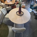 [K, od ręki] Owalny Stół ARAS 150 x 120 cm – Blat HPL Primo Laminato Travertin ( Stożkowa Noga Kolumnowa z Forniru Dębowego