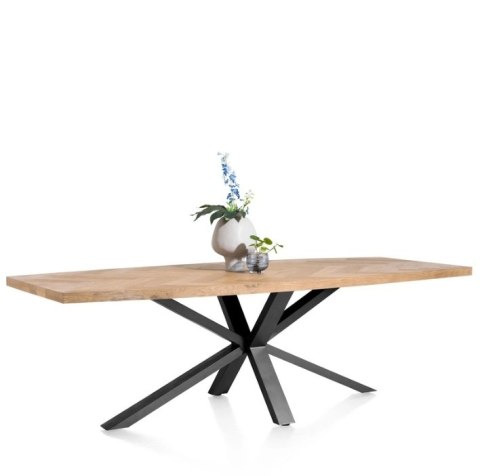 [R, od ręki] Owalny Stół Jadalniany METALUXE 240 x 110 cm - Blat z Forniru Dębowego we Wzór Jodełki - Noga Centralna
