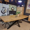[R, od ręki] Owalny Stół Jadalniany METALUXE 240 x 110 cm - Blat z Forniru Dębowego we Wzór Jodełki - Noga Centralna
