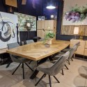 [R, od ręki] Owalny Stół Jadalniany METALUXE 240 x 110 cm - Blat z Forniru Dębowego we Wzór Jodełki - Noga Centralna