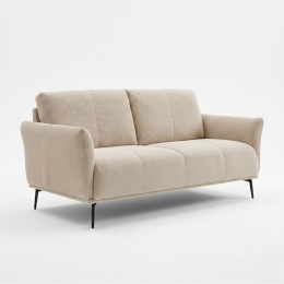 [od ręki] Sofa Dwuosobowa VENTO 180 cm – Sprężyny Kieszeniowe – Jasnobeżowa Tkanina Strukturalna – Czarne Metalowe Nóżki