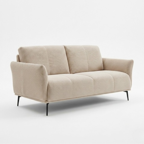 [od ręki] Sofa Dwuosobowa VENTO 180 cm – Sprężyny Kieszeniowe – Jasnobeżowa Tkanina Strukturalna – Czarne Metalowe Nóżki