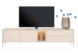 [od ręki] Szafka RTV Lowboard TRENTINO 210 cm – Lakierowany MDF Crème – Oświetlenie LED – System Push-to-Open