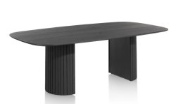 Owalny Stół Jadalniany PAVIE 270 x 120 cm - Czarny Fornir Dębowy Castle Black - Kolumnowa Noga Cylindryczna z Lamelami