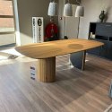 Owalny Stół Jadalniany PAVIE 270 x 120 cm - Naturalny Fornir Dębowy - Kolumnowa Noga Cylindryczna -