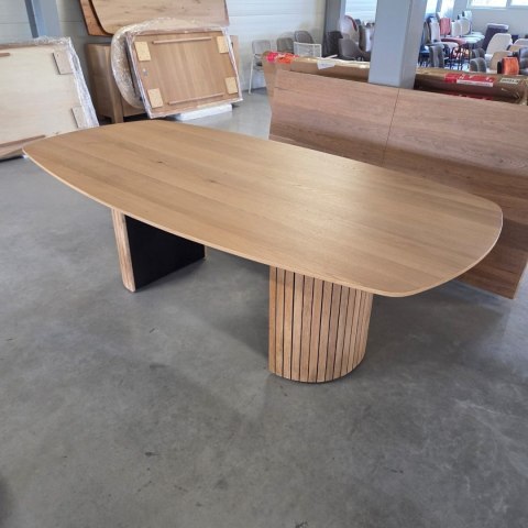 Owalny Stół Jadalniany PAVIE 270 x 120 cm - Naturalny Fornir Dębowy - Kolumnowa Noga Cylindryczna -