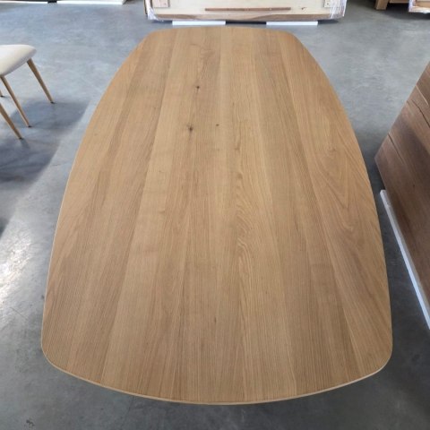 Owalny Stół Jadalniany PAVIE 270 x 120 cm - Naturalny Fornir Dębowy - Kolumnowa Noga Cylindryczna -